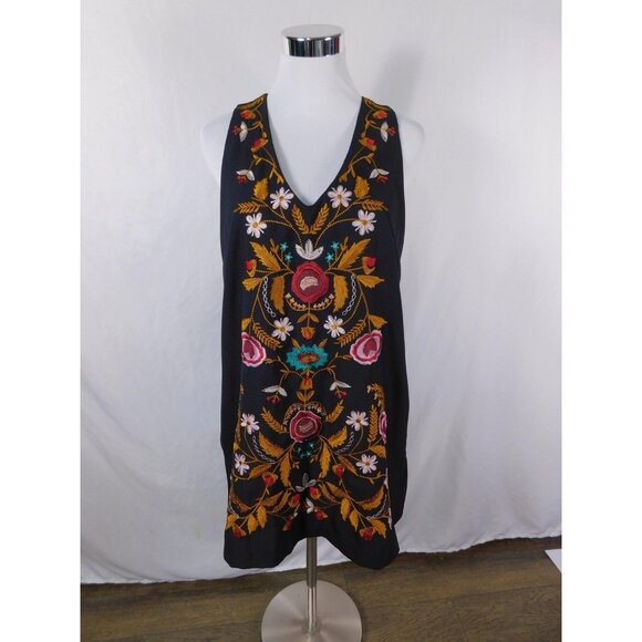 Embroidered Black Boho Dress Sleeveless V Neck Festival M - Picture 1 of 12